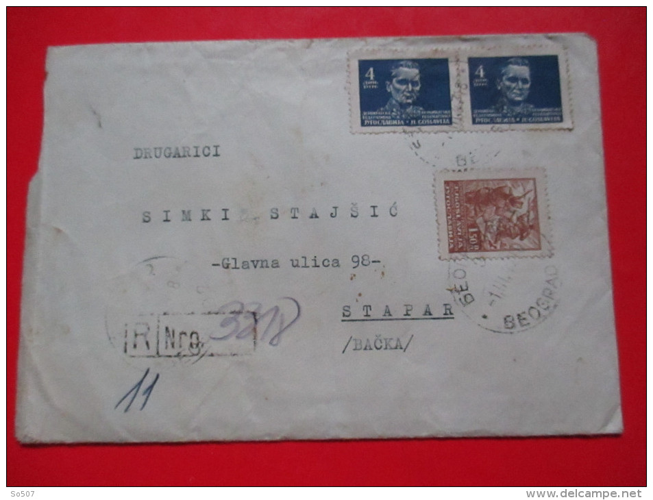 T9-Empty Recomended R, Franked Stamp, Covers, Envelope-Belgrade To Stapar,1947 Yugoslavia - Lettres & Documents