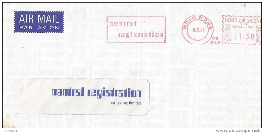 Hong Kong 1984 Central Registration Slogan Meter Franking Pitney Bowes-GB “5340” PB 945 Cover - Storia Postale