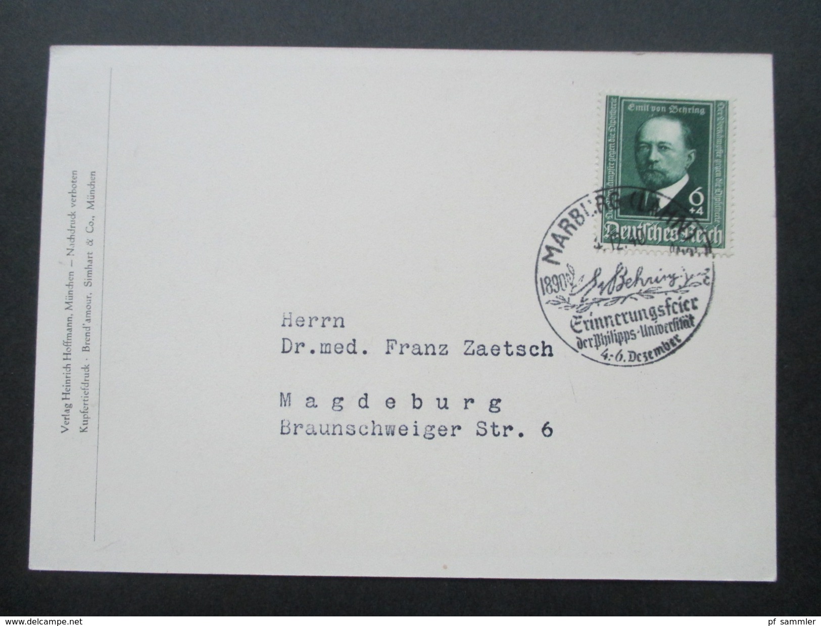 Deutsches Reich 1940 Michel Nr. 760 Emil Von Behring. Sonderstempel. Bildpostkarte - Briefe U. Dokumente