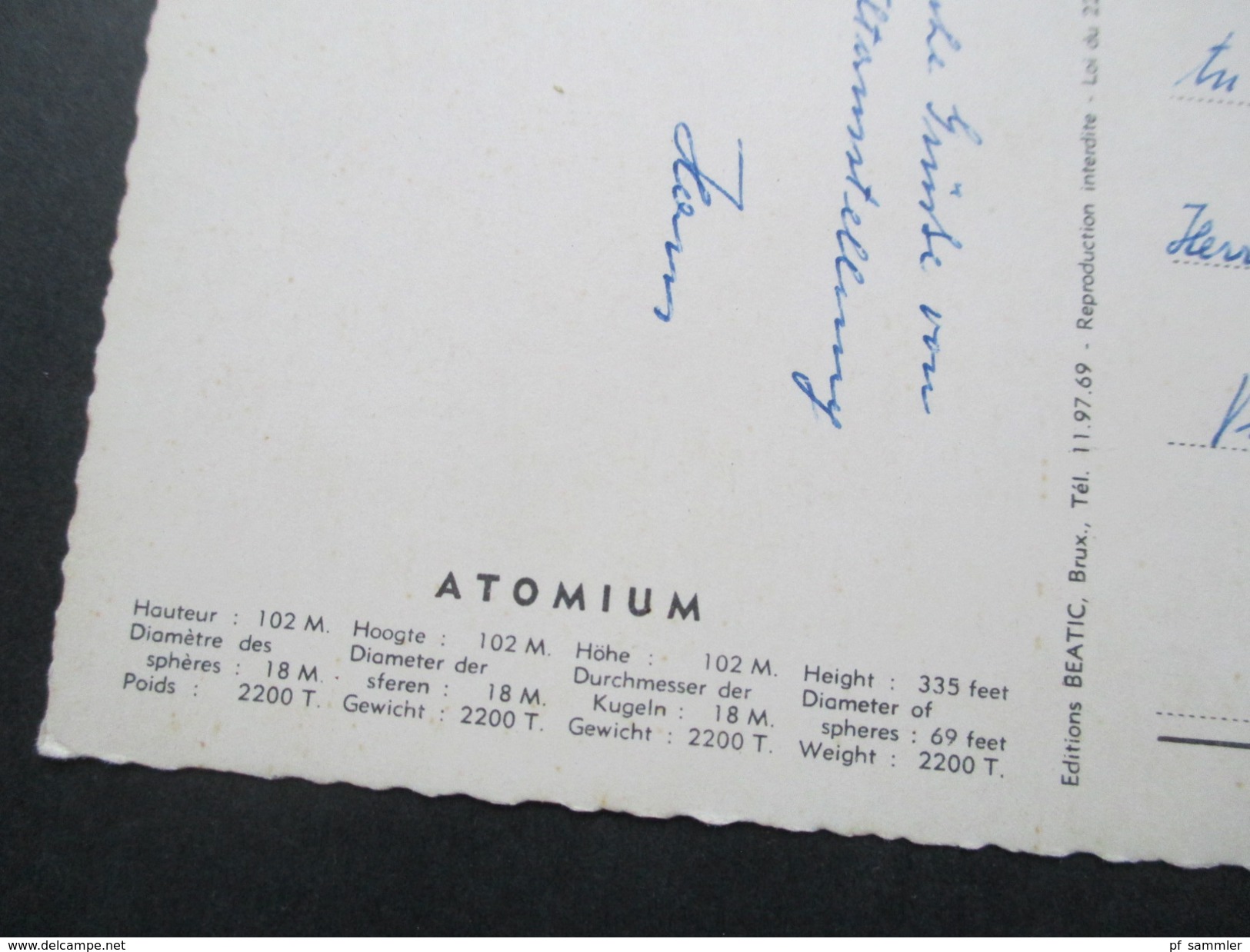 Belgien 1958 Weltsustellung In Brüssel Nr. 1101 EF Ansichtskarte Atomium. Gestempelt Im Atomium - Brieven En Documenten