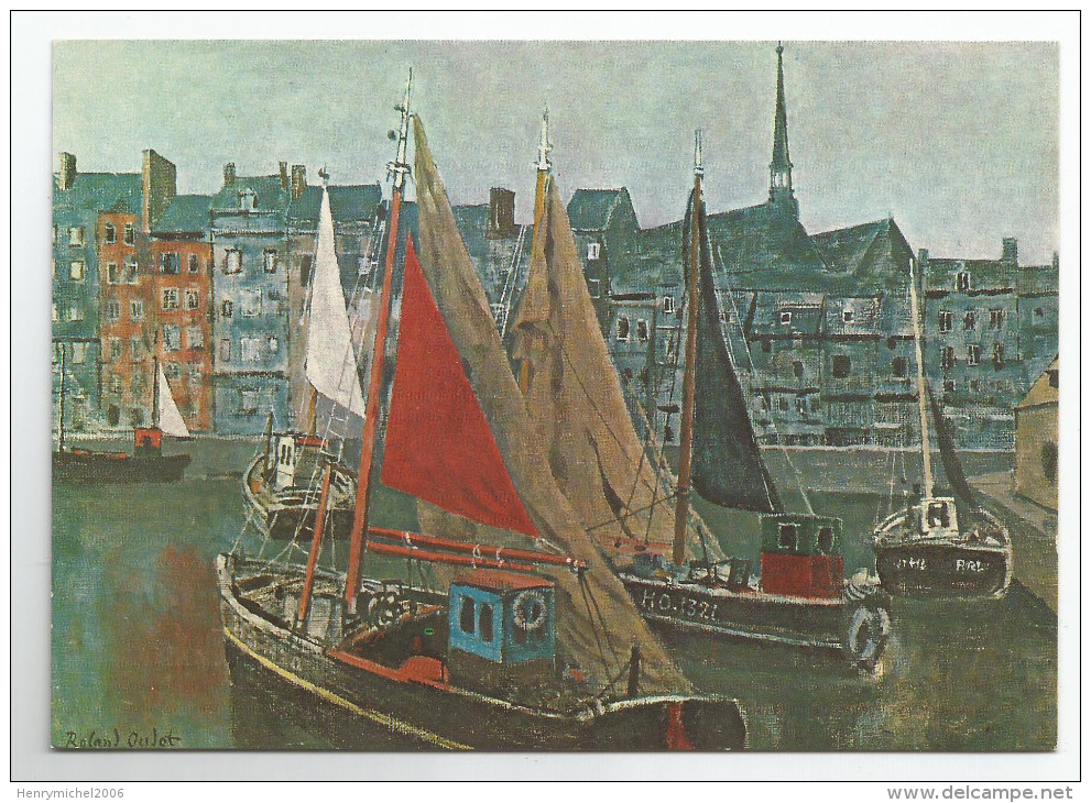 Calvados - 14 - Honfleur Bateaux De Peche Dans Le Vieux Bassin Peinture Huile De Roland Oudot - Honfleur