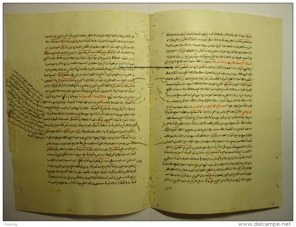 MANUSCRIT EN ARABE EN ROUGE ET NOIR - FEUILLET 2 FEUILLES RECTO VERSO - FIN XIX° DEBUT XX° - Manuskripte