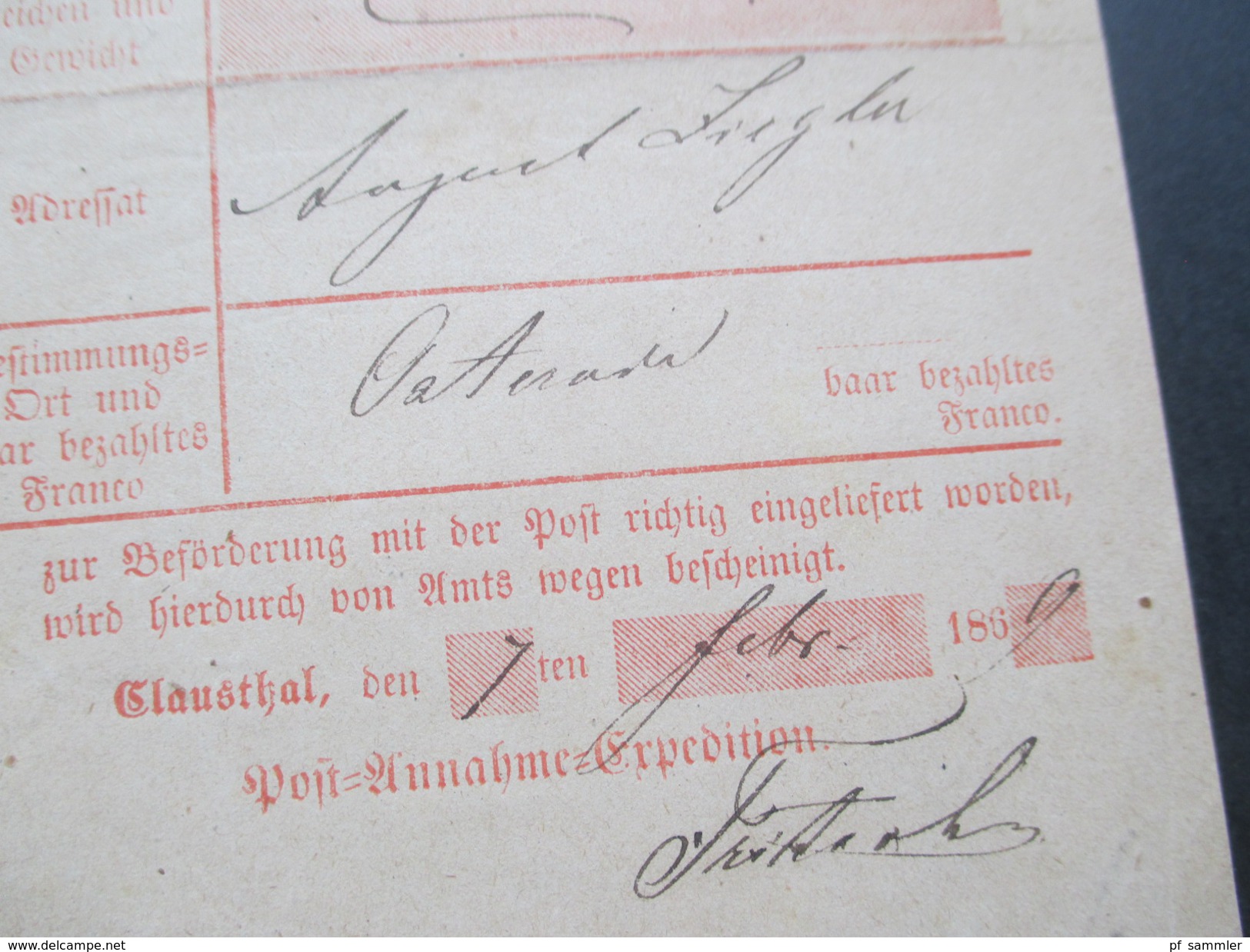 Altdeutschland / Deutsches Reich 1869 Und 1873 Post Einlieferungsschein 2 Stück. Osterode (Harz) - Briefe U. Dokumente
