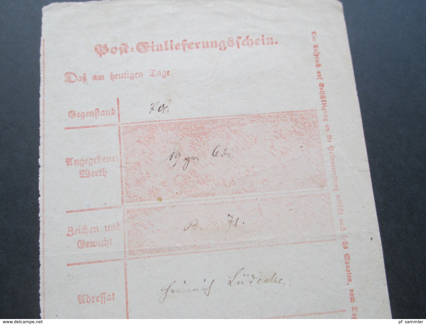 Altdeutschland / Deutsches Reich 1869 und 1873 Post Einlieferungsschein 2 Stück. Osterode (Harz)