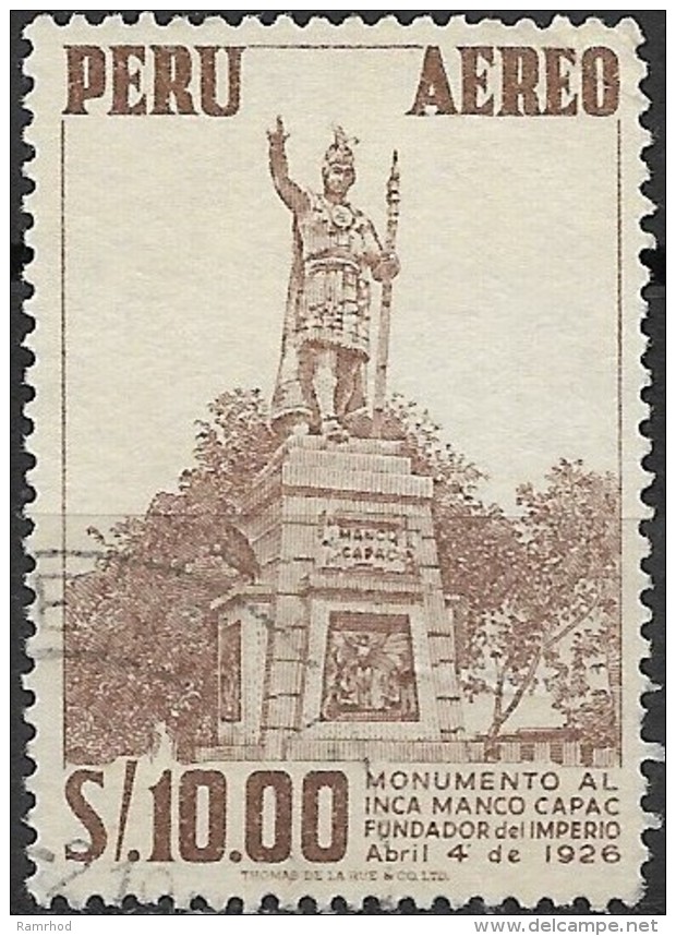 PERU 1952 Air. Manco Capac Monument - 10s. - Brown  FU - Peru