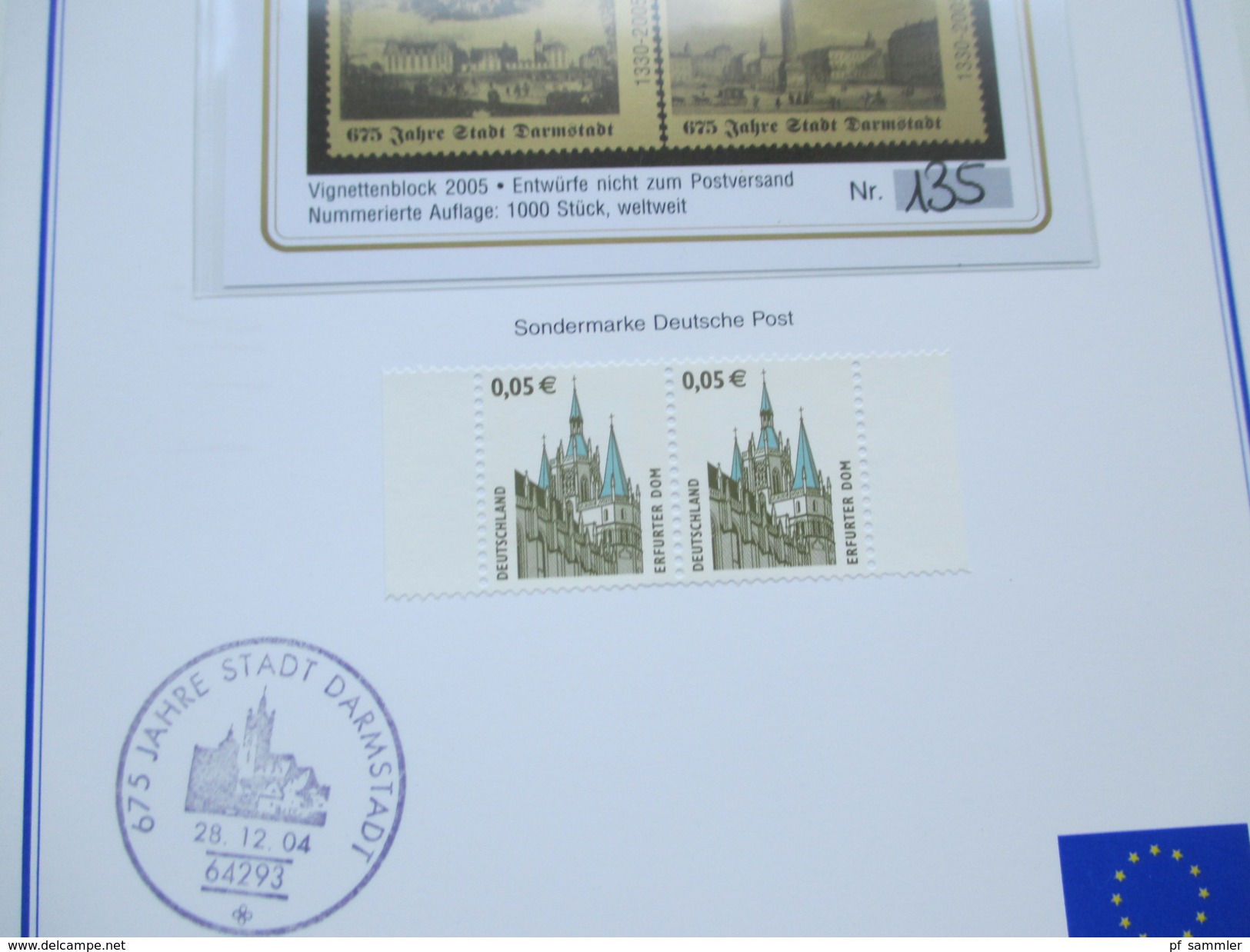 BRD 2004/05 Euro Briefmarken Gedenkblatt 2 Stück Auflage 1000 Stück. Gedenkblock 675 Jahre Darmstadt - Lettres & Documents