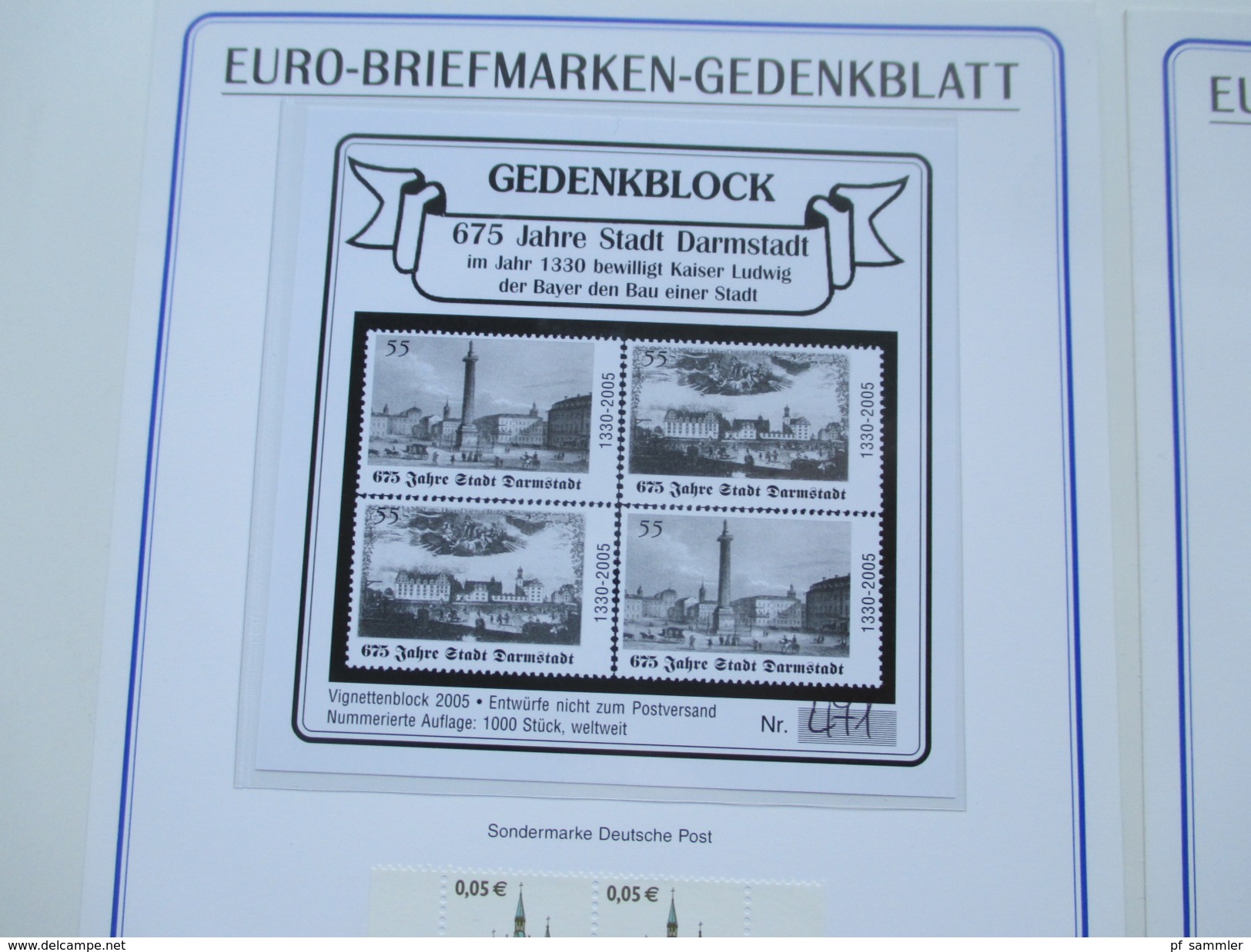 BRD 2004/05 Euro Briefmarken Gedenkblatt 2 Stück Auflage 1000 Stück. Gedenkblock 675 Jahre Darmstadt - Lettres & Documents