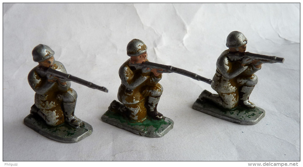 FIGURINE MARQUE INCONNUE LOT 3 Soldats  TITEURS FUSILS A GENOUX - ALUMINIUM SOLDAT Pas QUIRALU - Quiralu