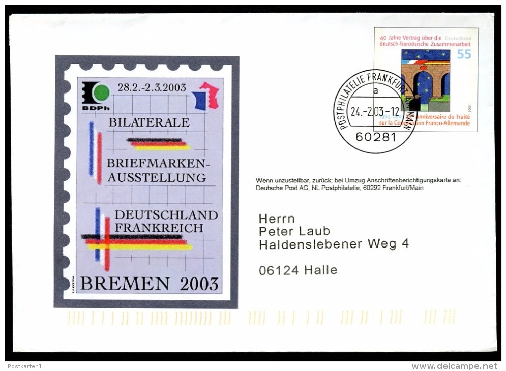 Bund EA A104 Umschlag Vorausentwertung AUSSTELLUNG Bremen 2003  Kat. 12,00 € - Briefomslagen - Gebruikt