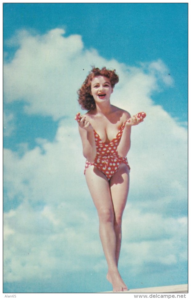 Beautiful Woman Redhead Bikini Top Opens Risque Pin-up, C1960s Vintage Postcard - Pin-Ups