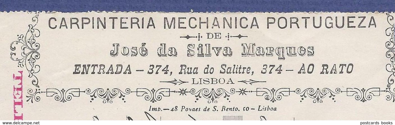 1893 Recibo Timbrado CARPINTARIA Rua Do Salitre Ao RATO (Lisboa) + SELO FISCAL 50 REIS - Portugal - Portogallo