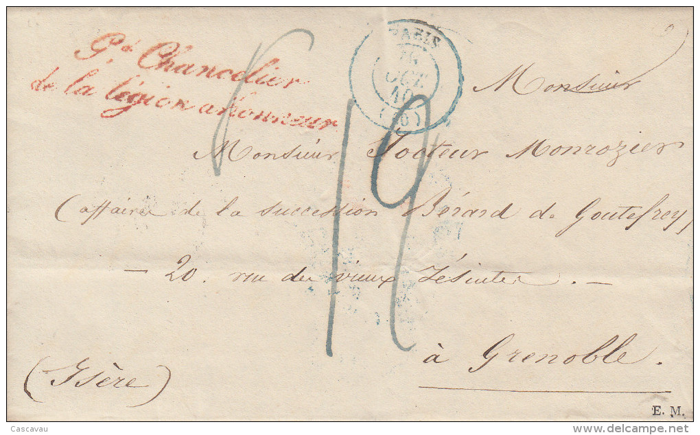 Pli  Cursive  Rouge    GRAND  CHANCELIER  DE  LA  LEGION  D' HONNEUR    PARIS   1840 - 1801-1848: Précurseurs XIX