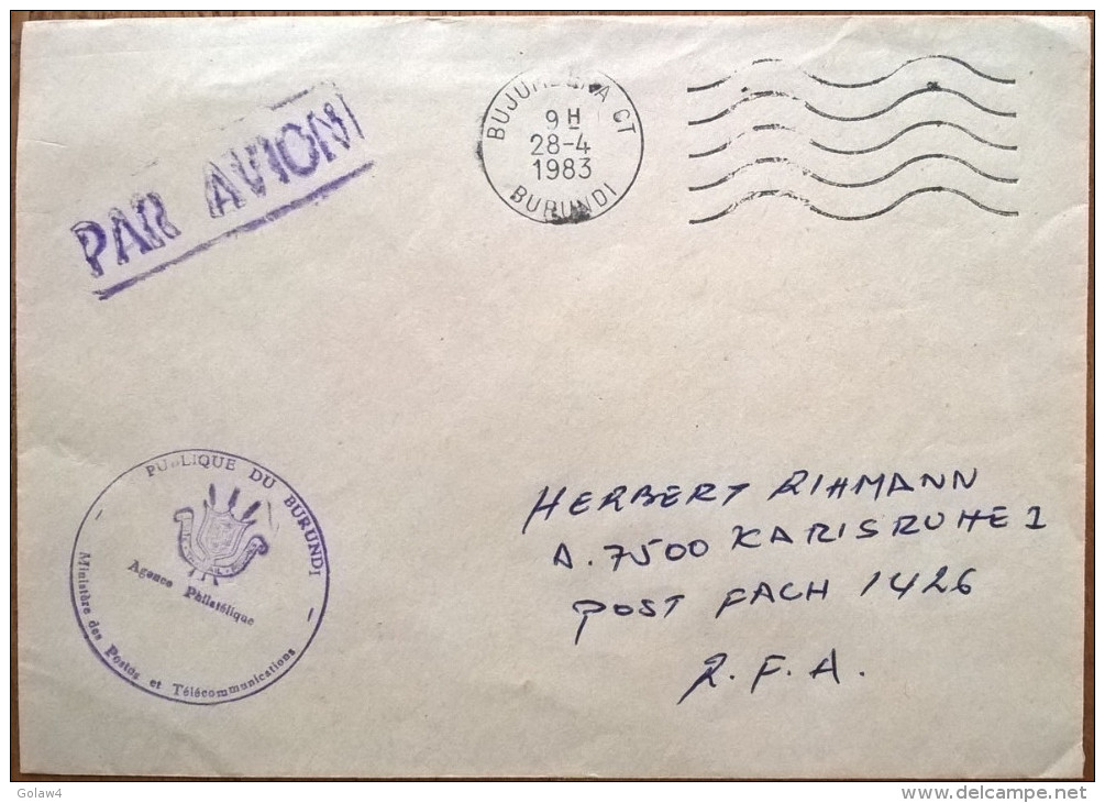 16670# LETTRE PAR AVION FRANCHISE POSTALE Obl BUJUMBURA BURUNDI 1983 KARLSRUHE RFA - Used Stamps