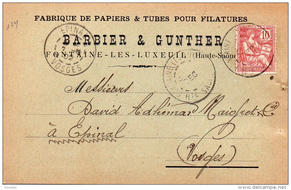 FONTAINE LES LUXEUIL - 3 Cartes Différentes 1902 Et 1903 De BARBIER Et GUNTHER + Son Successeur GEIGER Et ROGNANT - Autres & Non Classés