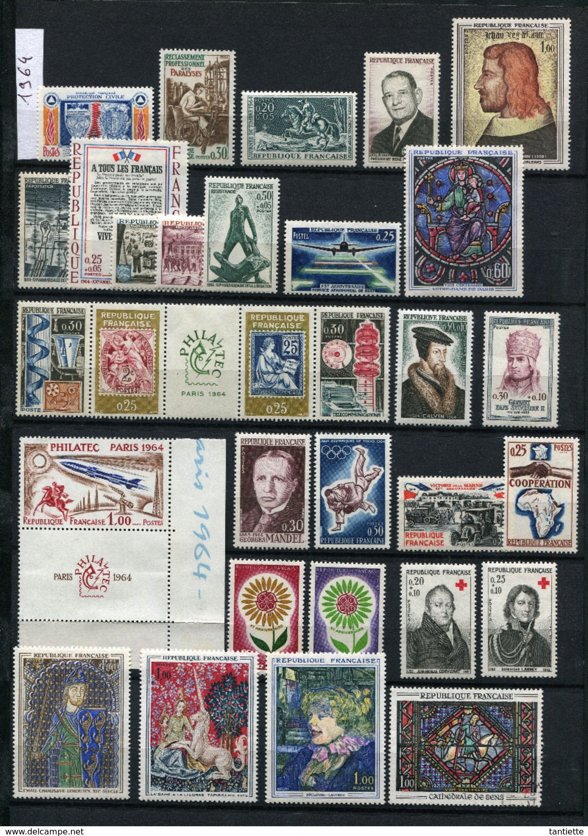 FRANCE ANNEE 1964 COMPLETE En TIMBRES Neufs TB** (30v) Et Obli (1v) - Cote 50 &euro;. - 1960-1969