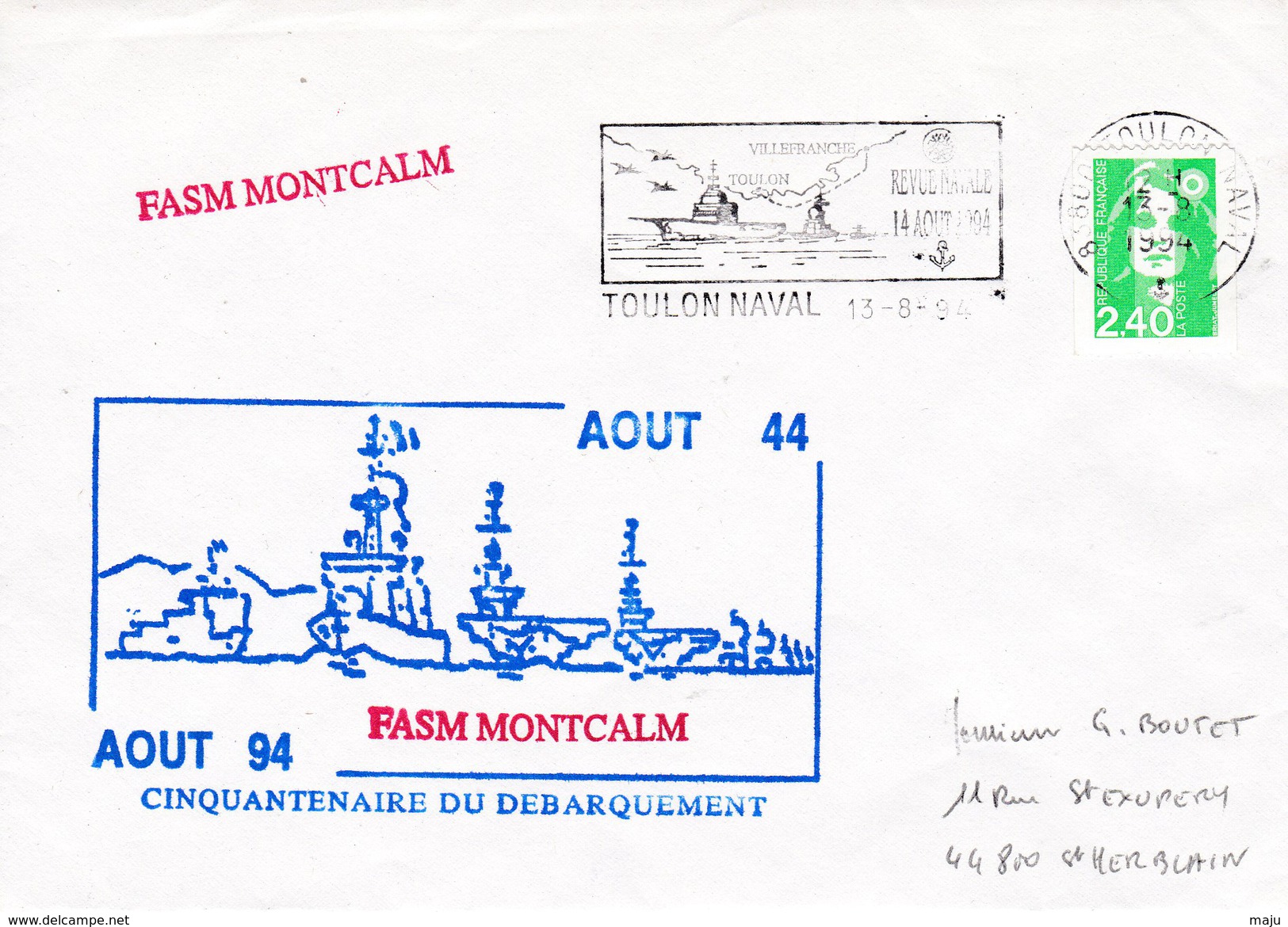 FASM MONTCALM  CINQUANTENAIRE DU DEBARQUEMENT TOULON NAVAL 13/8/94 - Poste Navale