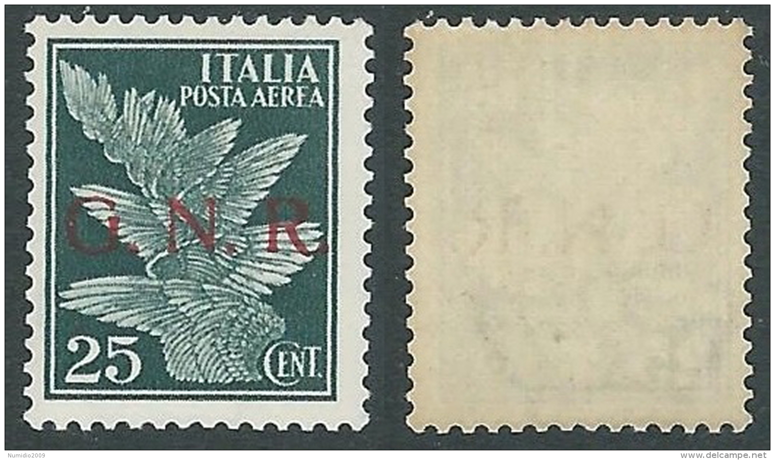 1944 RSI GNR BRESCIA POSTA AEREA 25 CENT MH * - Y175 - Poste Aérienne