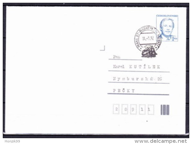 Tchécoslovaquie 1990, Envelope (COB 91) Obliteré - Cachet De Gare Masaryk - Buste