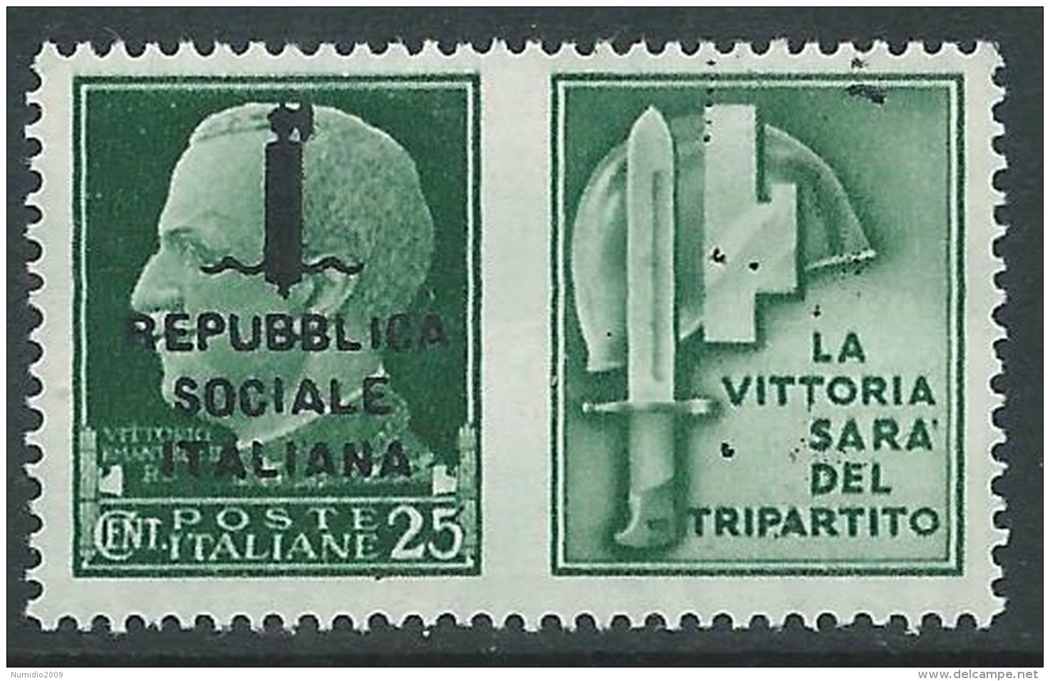 1944 RSI PROPAGANDA DI GUERRA 25 CENT - MACCHIE DI INCHIOSTRO - MNH ** - CZ41-6 - Propagande De Guerre