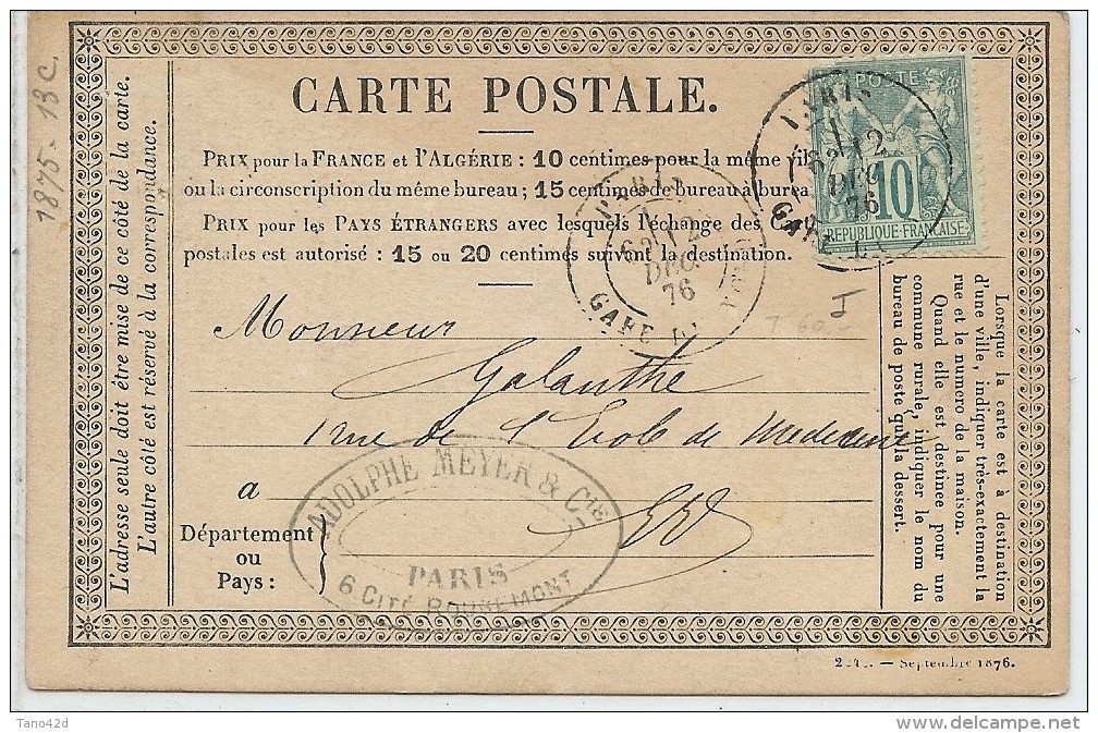 CTN45- EP CPO CIRCULEE DECEMBRE 1876 - Precursor Cards