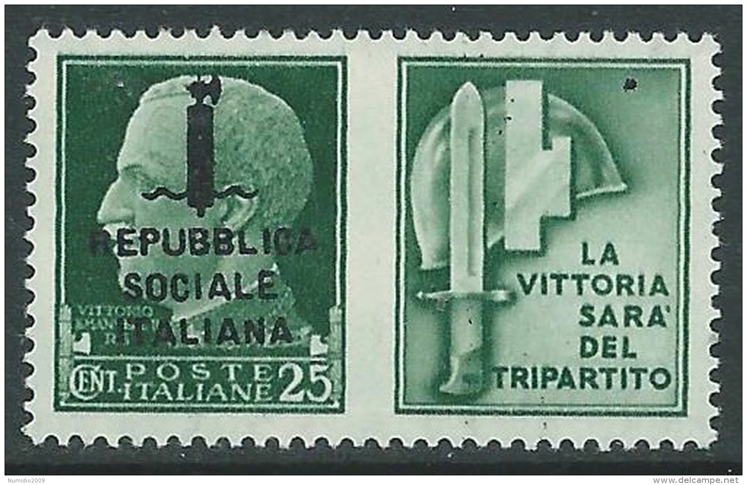 1944 RSI PROPAGANDA DI GUERRA 25 CENT - MACCHIE DI INCHIOSTRO - MNH ** - CZ41-3 - Propagande De Guerre