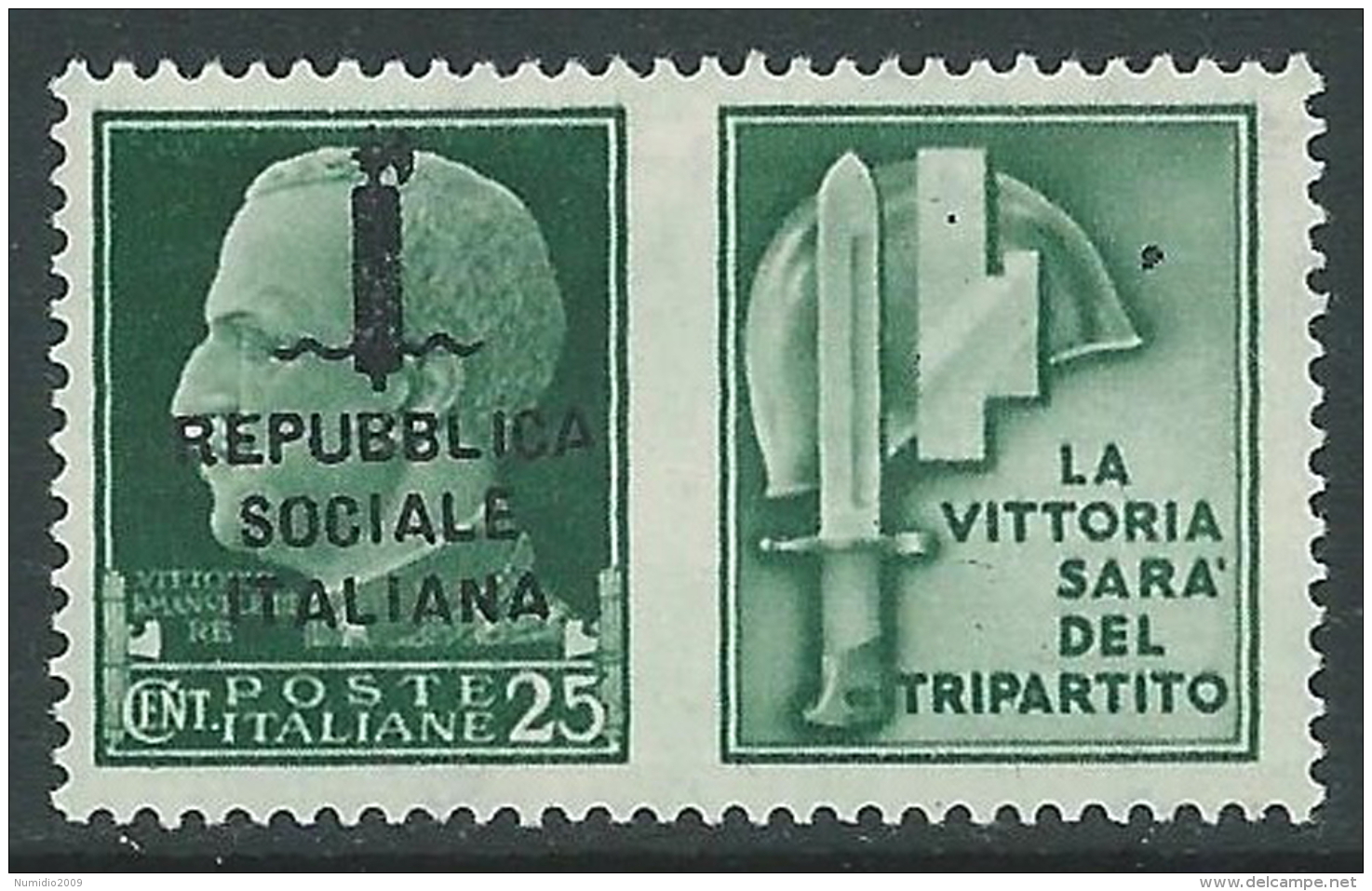 1944 RSI PROPAGANDA DI GUERRA 25 CENT - MACCHIE DI INCHIOSTRO - MNH ** - CZ41-4 - Propagande De Guerre