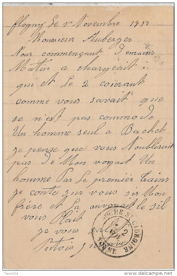 CTN45- EP CPO CIRCULEE AMBULANT DIJON A LA ROCHE 1/11/1877 - Cartes Précurseurs