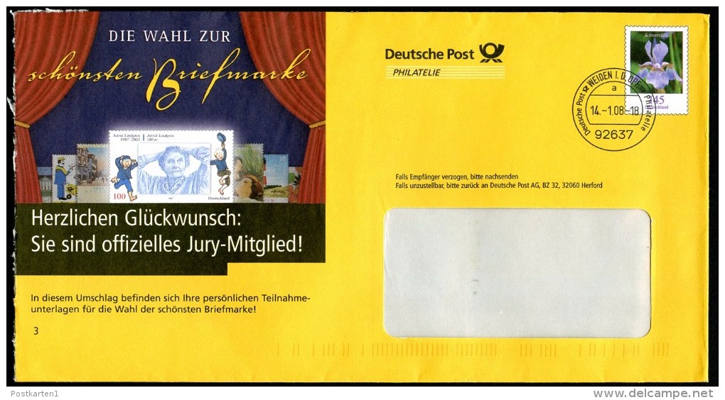 BUND EA F278 Umschlag SCHWERTLILIE Wahl Der Schönsten Briefmarke 2008 - Umschläge - Gebraucht