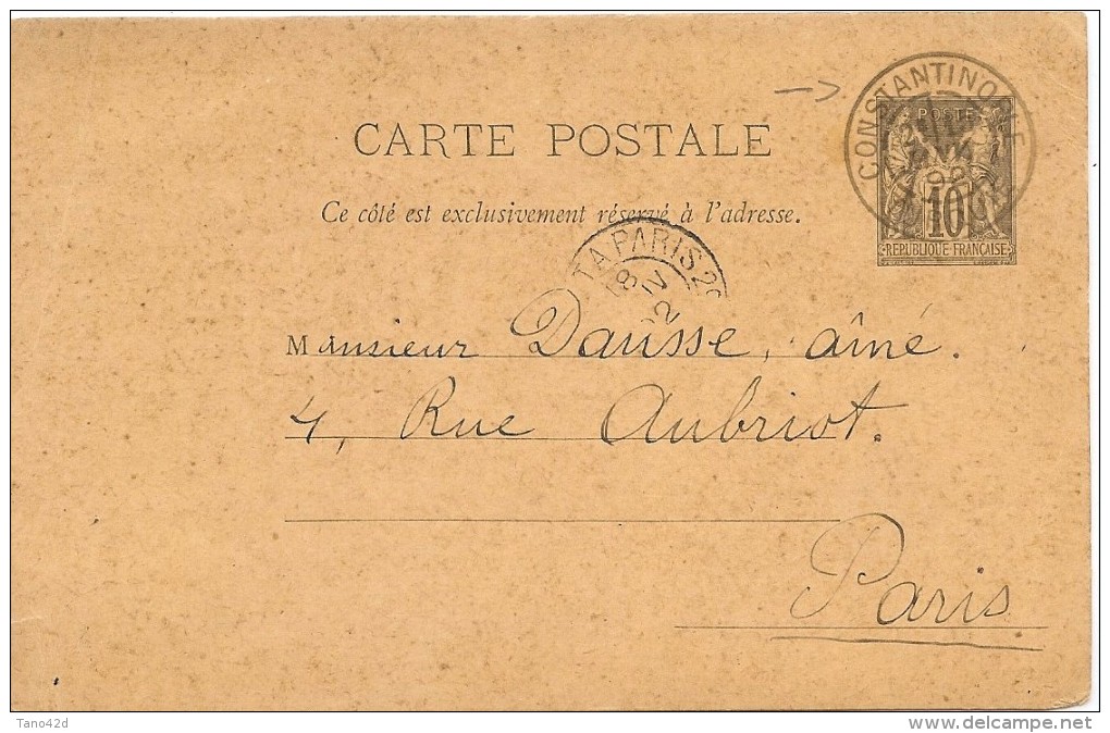 CTN45- LEVANT EP CP SAGE 10c CONSTANTINOPLE / PARIS 15/1/1892 - Briefe U. Dokumente