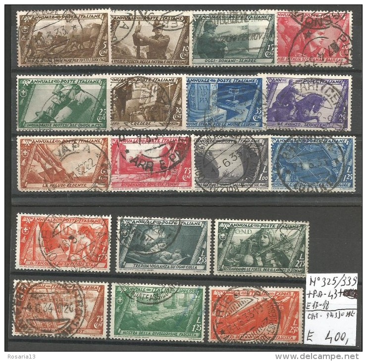 B2LR57--  REGNO D'ITALIA,    N°  325/339+P.A. 43+EX 17-18-,    1932, - Gebraucht