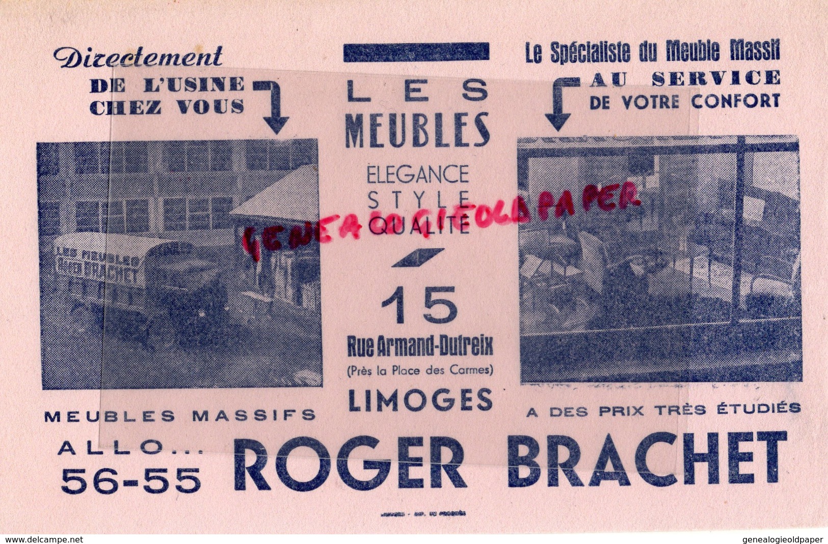 87 - LIMOGES - BUVARD MEUBLES ROGER BRACHET - 15 RUE ARMAND DUTREIX- MOBILIER AMEUBLEMENT - M