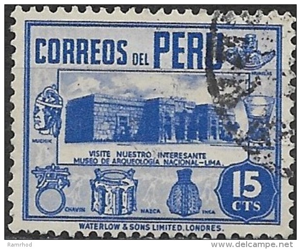 PERU 1938 Archaelogical Museum, Lima - 15c. - Blue  FU - Peru