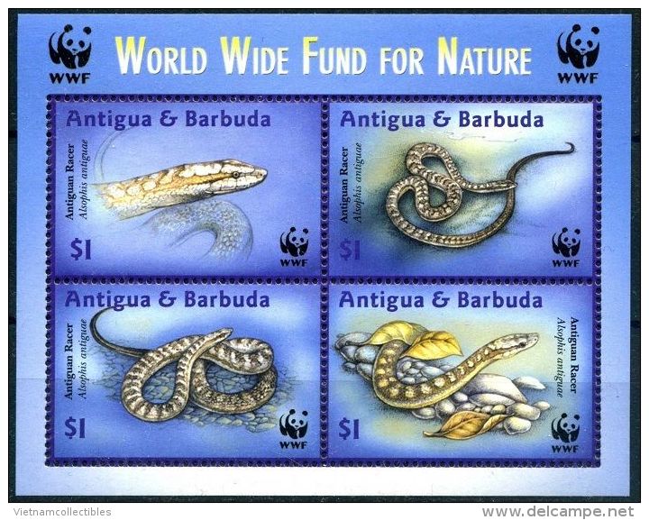 (WWF-318) W.W.F Antigua & Barbuda Snake MNH Souvenir Sheet 2002 - Unused Stamps