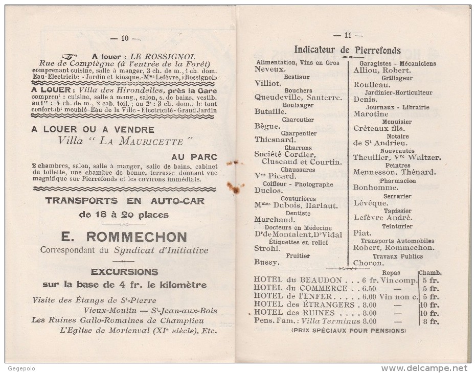 60 - PIERREFONDS - Dépliant Syndicat D'Initiative Juin 1922 (  16 Pages 9,8 Cm X 15 Cm )   Rare - Tourism Brochures