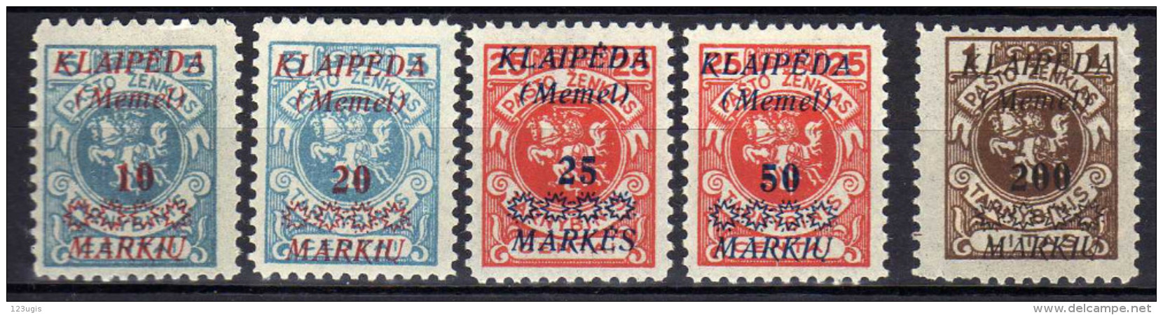 Memel / Klaipeda 1923 Mi 135-138; 140 * [301016XIII] - Memelgebiet 1923
