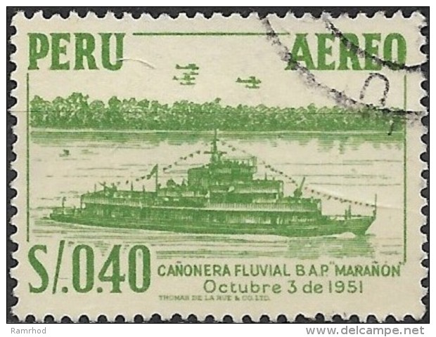 PERU 1952 Air. Gunboat "Maranon" - 40c. - Green FU - Perù