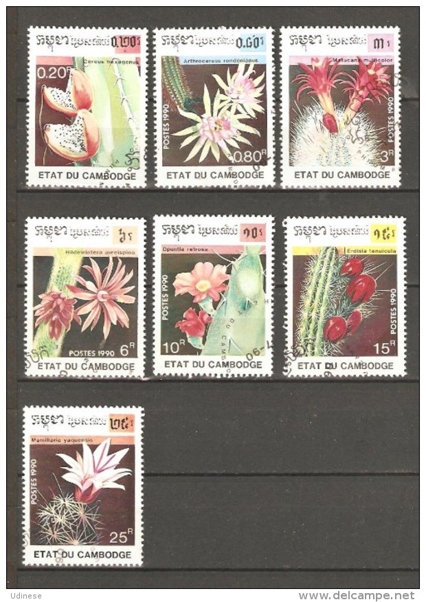 CAMBODIA 1990 - CACTUS FLOWERS  - CPL. SET - USED OBLITERE GESTEMPELT USADO - Sukkulenten