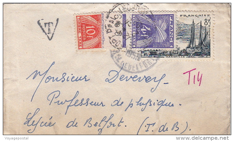 Lettre Belfort Taxe Gerbe Pour Belfort Local - 1859-1959 Lettres & Documents