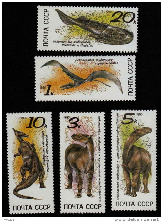 Russia  USSR 1990 Sc5920-24 Mi6116-20  Prehistoric Animals DINOSAURS  MNH FULL SET - Préhistoriques