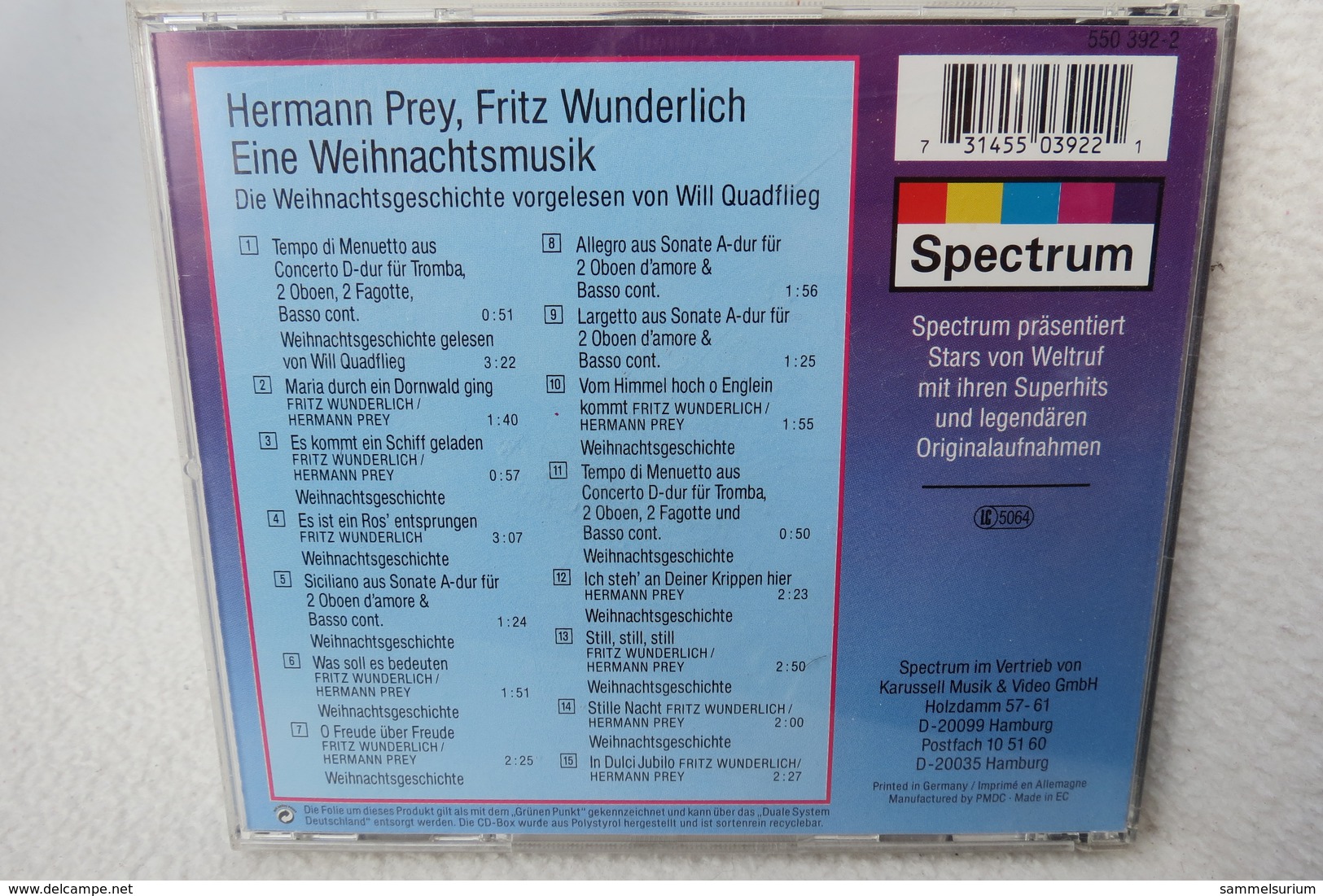 CD "Hermann Prey & Fritz Wunderlich" Eine Weihnachtsmusik, Mit Der Weihnachtsgeschichte Gelesen Von Will Quadflieg - Christmas Carols