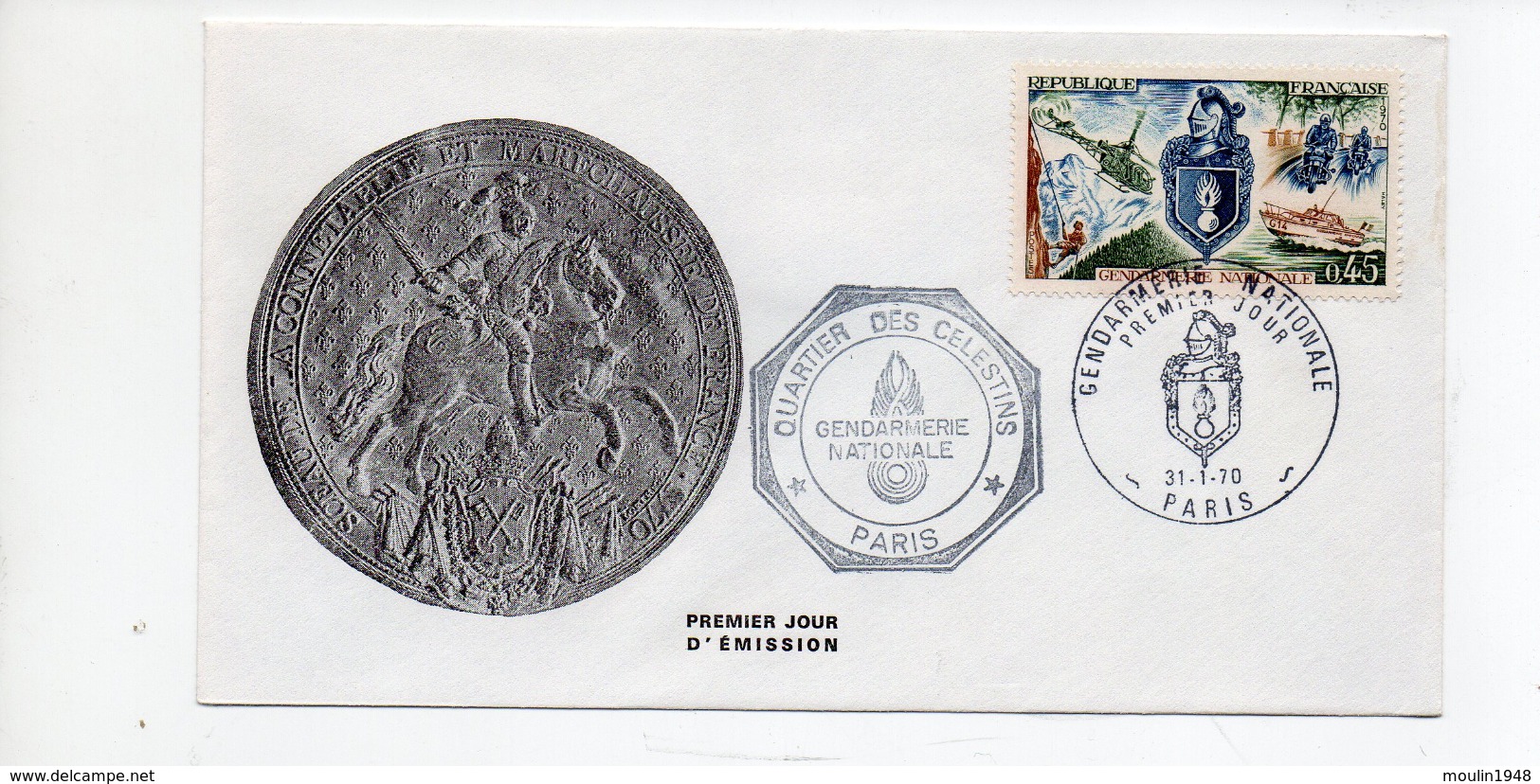 FDC France  Gendarmerie Nationale  Caserne Des Celestins (75) Paris  31/1/1970    YT 1622 - - 1970-1979