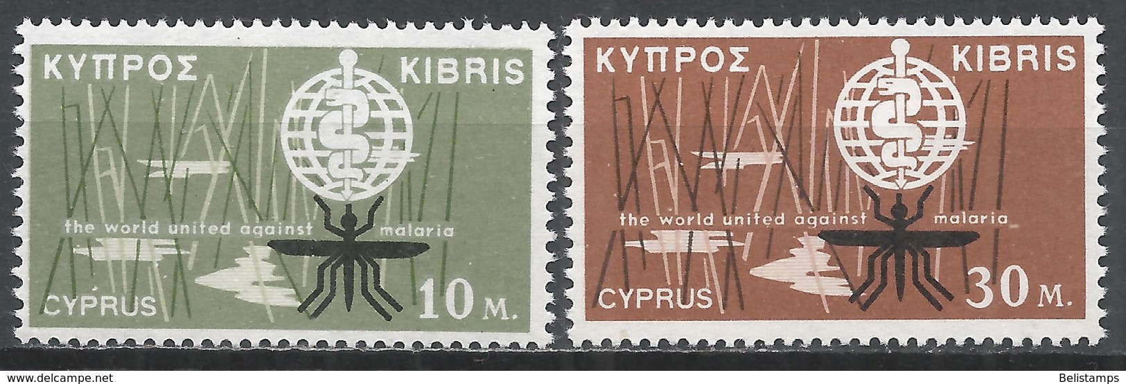 Cyprus 1962. Scott #204-5 (MNH) Malaria, Eradication Emblem  (Complete Set) - Unused Stamps