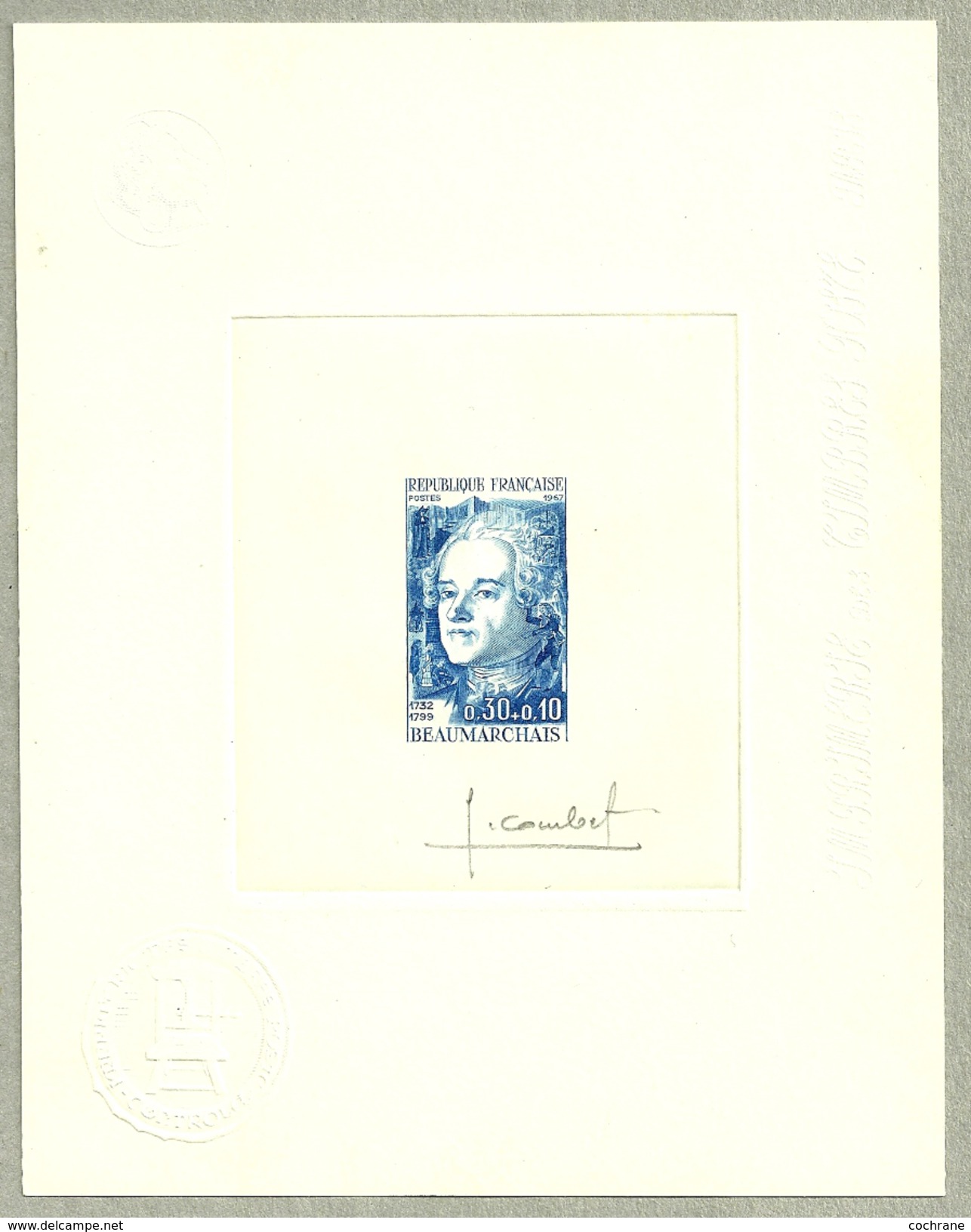 France (1967) Y & T N° 1512 BEAUMARCHAIS - Epreuve D'artiste En Bleu Signé Par Le Graveur COMBET - Artist Proofs