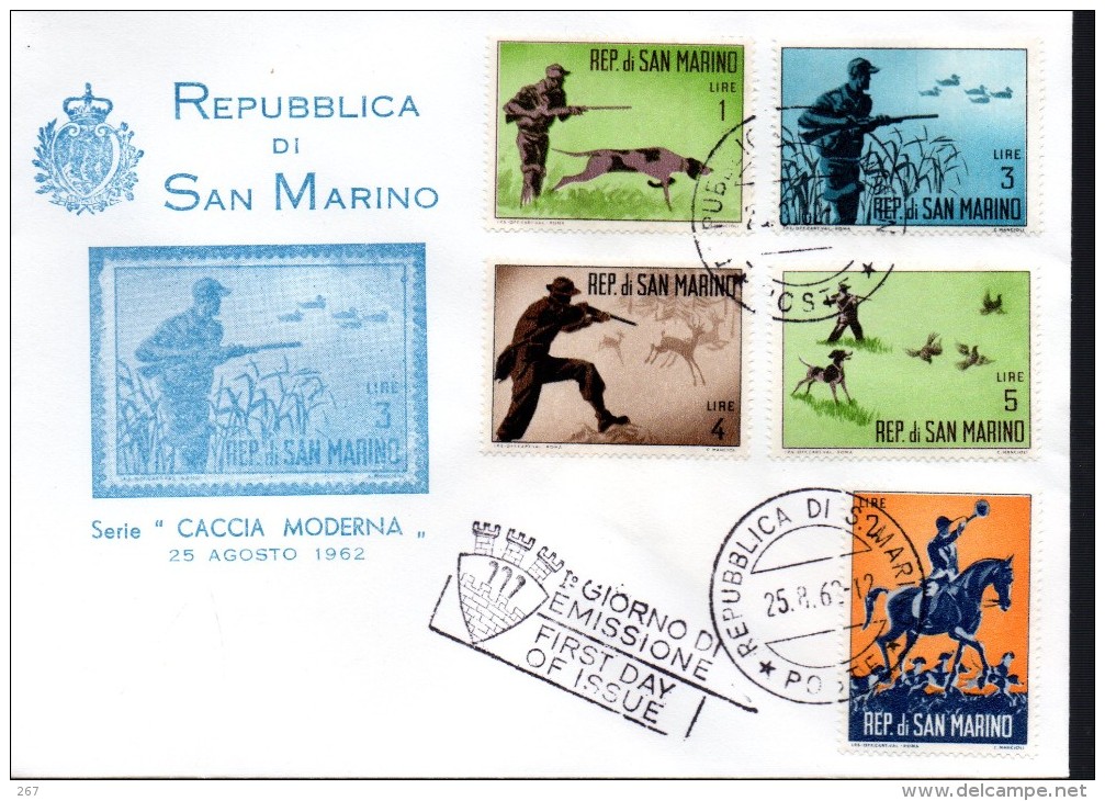 SAINT MARIN  FDC  1962  Chasse Chiens Oiseaux - Non Classés