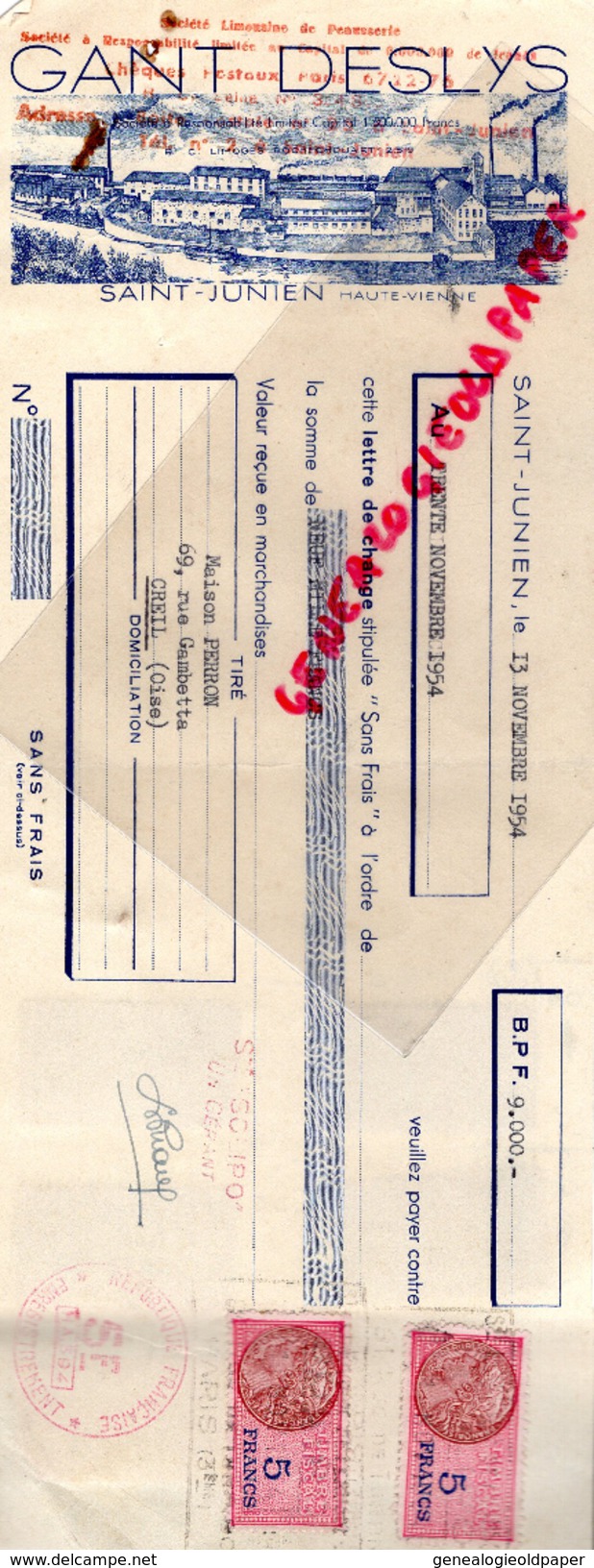 87 - ST SAINT JUNIEN - TRAITE GANTERIE GANT DESLYS- MAISON PERRON CREIL- GANTS- MEGISSERIE- 1954 MEGISSERIE - Elektriciteit En Gas
