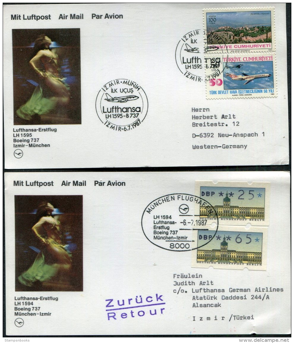 1987 Lufthansa First Flight (2) Izmir Turkey / Munich, Germany - Airmail