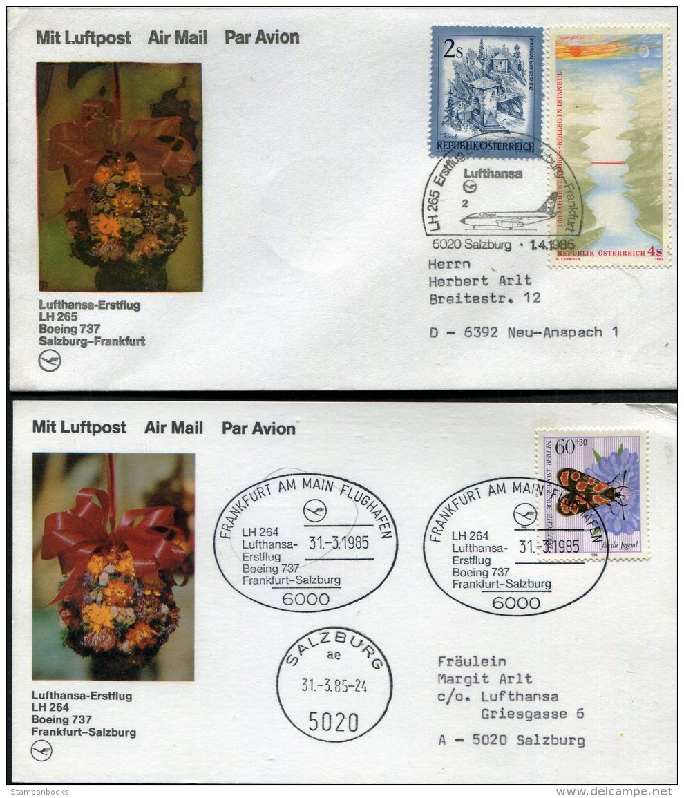 1985 Lufthansa First Flight (2) Salzburg Austria / Frankfurt Germany - First Flight Covers