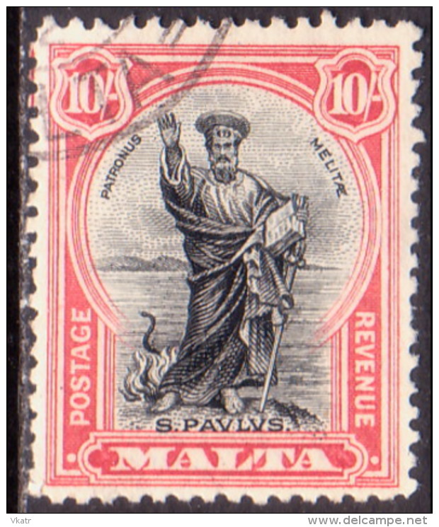 MALTA 1930 SG #209 10sh Used Inscr. POSTAGE AND REVENUE CV £180 - Malta (...-1964)