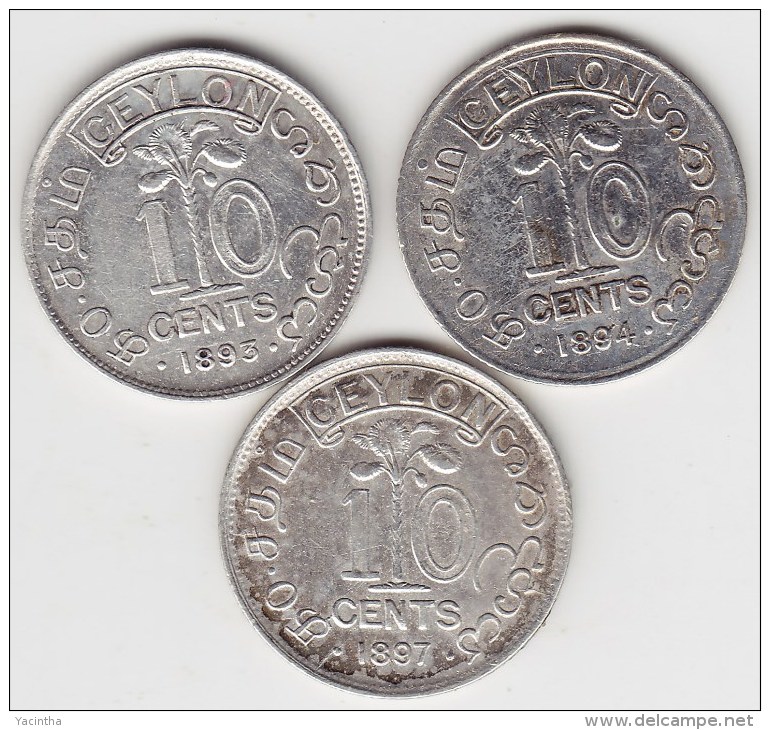 @Y@   Ceylon 10 Cents  1893 + 1894 + 1897     ( 3408 ) - Sri Lanka