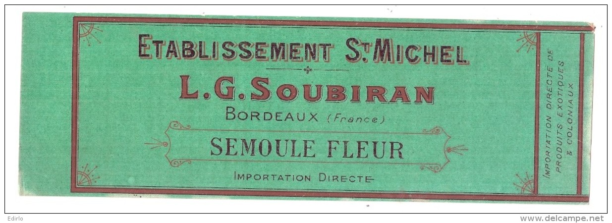étiquette  Sortie Imp -sempoule Fleur SOUBIRAN Bordeaux   - Modele Parfiné  - Chromo Litho  XIXeime 16x8cm  - - Fruits Et Légumes